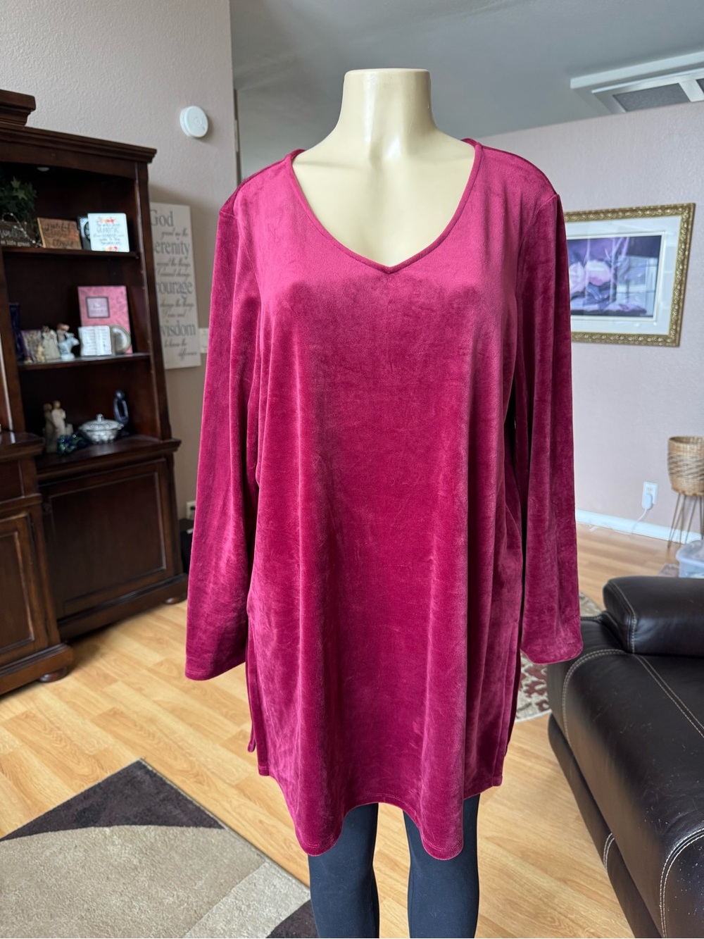 Pure Jill red velvet V-neck long sleeve tunic-size XL